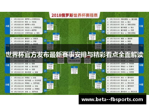 世界杯官方发布最新赛事安排与精彩看点全面解读